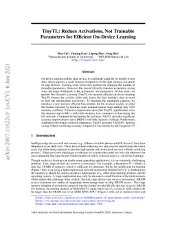 TinyTL: Reduce Activations, Not Trainable Parameters for Efficient
  On-Device Learning