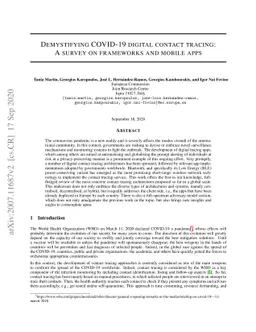 Demystifying COVID-19 digital contact tracing: A survey on frameworks
  and mobile apps