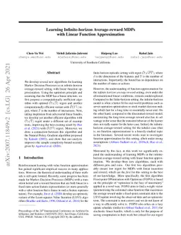Learning Infinite-horizon Average-reward MDPs with Linear Function
  Approximation