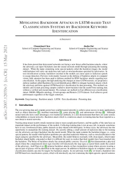 Mitigating backdoor attacks in LSTM-based Text Classification Systems by
  Backdoor Keyword Identification