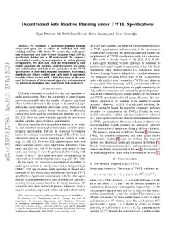 Decentralized Safe Reactive Planning under TWTL Specifications