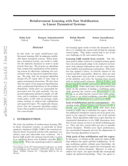 Reinforcement Learning with Fast Stabilization in Linear Dynamical
  Systems