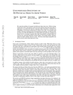 Unsupervised Discovery of 3D Physical Objects from Video