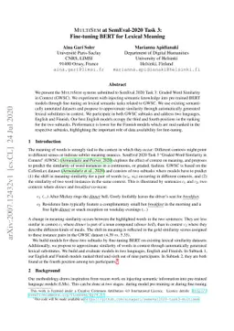 MULTISEM at SemEval-2020 Task 3: Fine-tuning BERT for Lexical Meaning