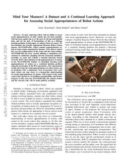 Mind Your Manners! A Dataset and A Continual Learning Approach for
  Assessing Social Appropriateness of Robot Actions