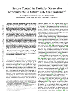 Secure Control in Partially Observable Environments to Satisfy LTL
  Specifications
