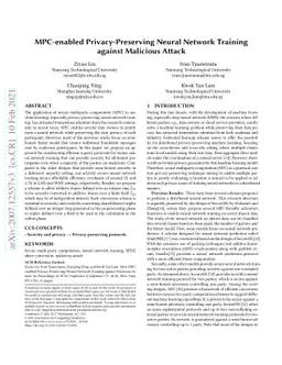 MPC-enabled Privacy-Preserving Neural Network Training against Malicious
  Attack