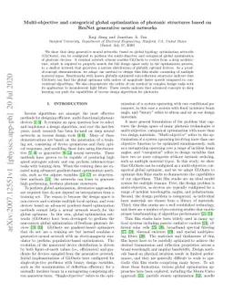 Multi-objective and categorical global optimization of photonic
  structures based on ResNet generative neural networks