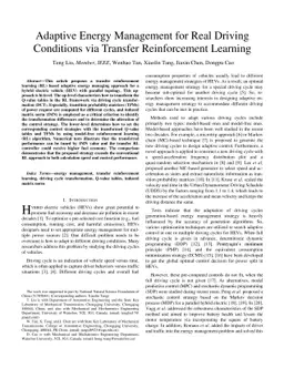 Adaptive Energy Management for Real Driving Conditions via Transfer
  Reinforcement Learning