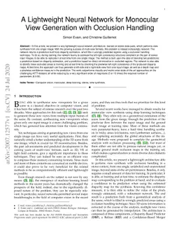 A Lightweight Neural Network for Monocular View Generation with
  Occlusion Handling