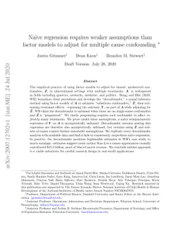 Naïve regression requires weaker assumptions than factor models to
  adjust for multiple cause confounding