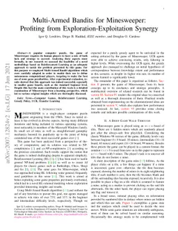 Multi-Armed Bandits for Minesweeper: Profiting from
  Exploration-Exploitation Synergy