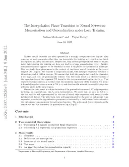 The Interpolation Phase Transition in Neural Networks: Memorization and
  Generalization under Lazy Training