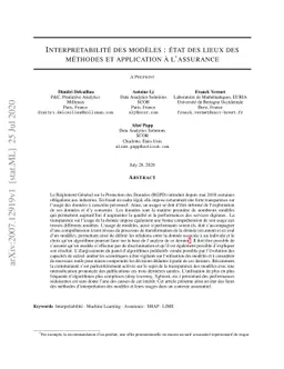 Interpretabilité des modèles : état des lieux des méthodes et
  application à lássurance
