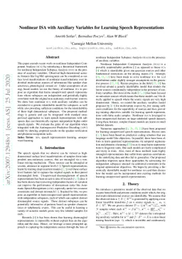 Nonlinear ISA with Auxiliary Variables for Learning Speech
  Representations
