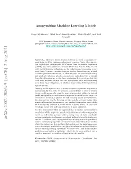 Anonymizing Machine Learning Models