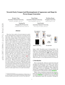Towards Purely Unsupervised Disentanglement of Appearance and Shape for
  Person Images Generation