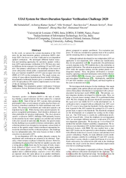 UIAI System for Short-Duration Speaker Verification Challenge 2020