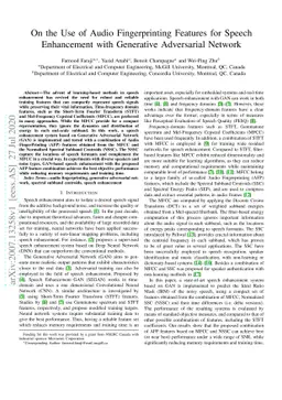On the Use of Audio Fingerprinting Features for Speech Enhancement with
  Generative Adversarial Network