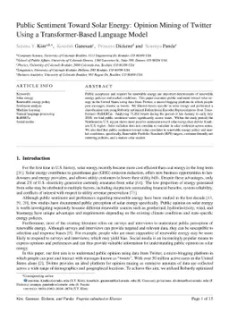 Public Sentiment Toward Solar Energy: Opinion Mining of Twitter Using a
  Transformer-Based Language Model