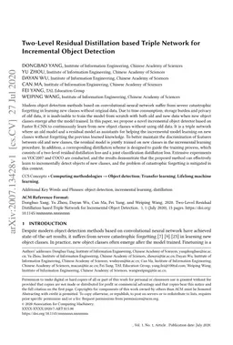 Two-Level Residual Distillation based Triple Network for Incremental
  Object Detection