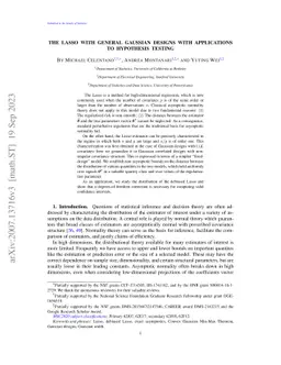 The Lasso with general Gaussian designs with applications to hypothesis
  testing