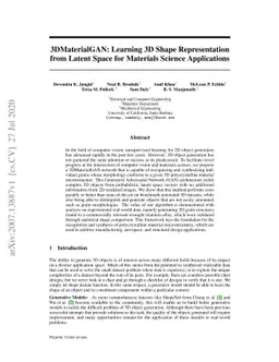 3DMaterialGAN: Learning 3D Shape Representation from Latent Space for
  Materials Science Applications
