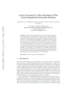 Active Learning for Video Description With Cluster-Regularized Ensemble
  Ranking