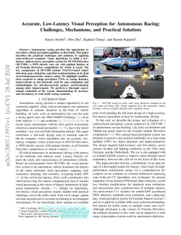 Accurate, Low-Latency Visual Perception for Autonomous
  Racing:Challenges, Mechanisms, and Practical Solutions