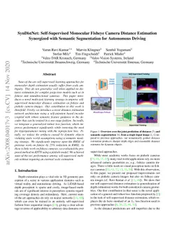 SynDistNet: Self-Supervised Monocular Fisheye Camera Distance Estimation
  Synergized with Semantic Segmentation for Autonomous Driving