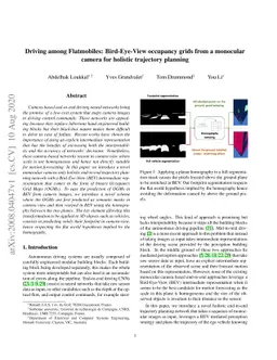 Driving among Flatmobiles: Bird-Eye-View occupancy grids from a
  monocular camera for holistic trajectory planning