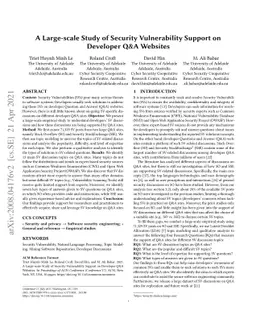 A Large-scale Study of Security Vulnerability Support on Developer Q&A
  Websites