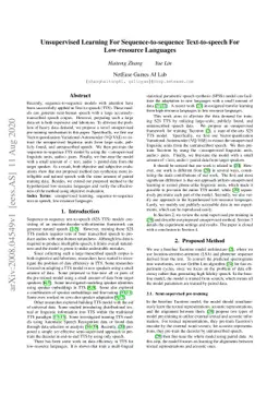 Unsupervised Learning For Sequence-to-sequence Text-to-speech For
  Low-resource Languages