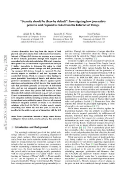 Security should be there by default: Investigating how journalists
  perceive and respond to risks from the Internet of Things