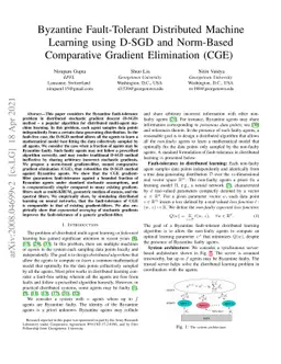 Byzantine Fault-Tolerant Distributed Machine Learning Using Stochastic
  Gradient Descent (SGD) and Norm-Based Comparative Gradient Elimination (CGE)