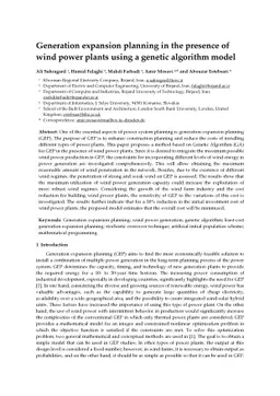Generation expansion planning in the presence of wind power plants using
  a genetic algorithm model
