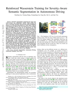 Reinforced Wasserstein Training for Severity-Aware Semantic Segmentation
  in Autonomous Driving