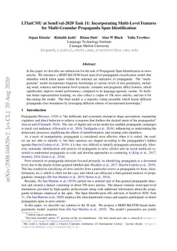 LTIatCMU at SemEval-2020 Task 11: Incorporating Multi-Level Features for
  Multi-Granular Propaganda Span Identification