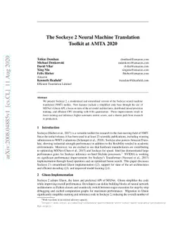 The Sockeye 2 Neural Machine Translation Toolkit at AMTA 2020