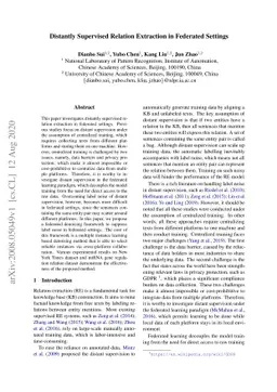 Distantly Supervised Relation Extraction in Federated Settings