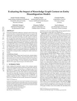 Evaluating the Impact of Knowledge Graph Context on Entity
  Disambiguation Models