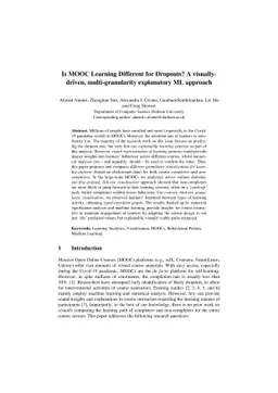 Is MOOC Learning Different for Dropouts? A Visually-Driven,
  Multi-granularity Explanatory ML Approach