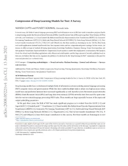 Compression of Deep Learning Models for Text: A Survey