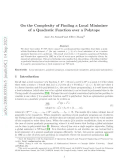 On the complexity of finding a local minimizer of a quadratic function
  over a polytope