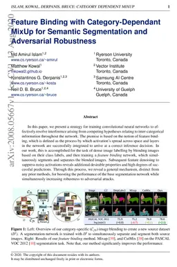 Feature Binding with Category-Dependant MixUp for Semantic Segmentation
  and Adversarial Robustness