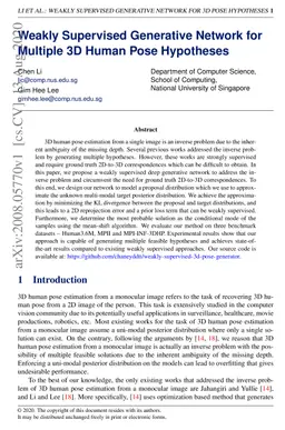 Weakly Supervised Generative Network for Multiple 3D Human Pose
  Hypotheses