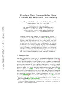 Explaining Naive Bayes and Other Linear Classifiers with Polynomial Time
  and Delay
