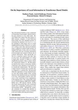 On the Importance of Local Information in Transformer Based Models