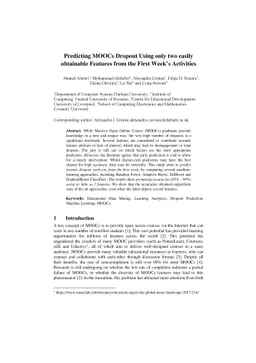 Predicting MOOCs Dropout Using Only Two Easily Obtainable Features from
  the First Week's Activities