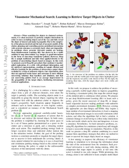 Visuomotor Mechanical Search: Learning to Retrieve Target Objects in
  Clutter